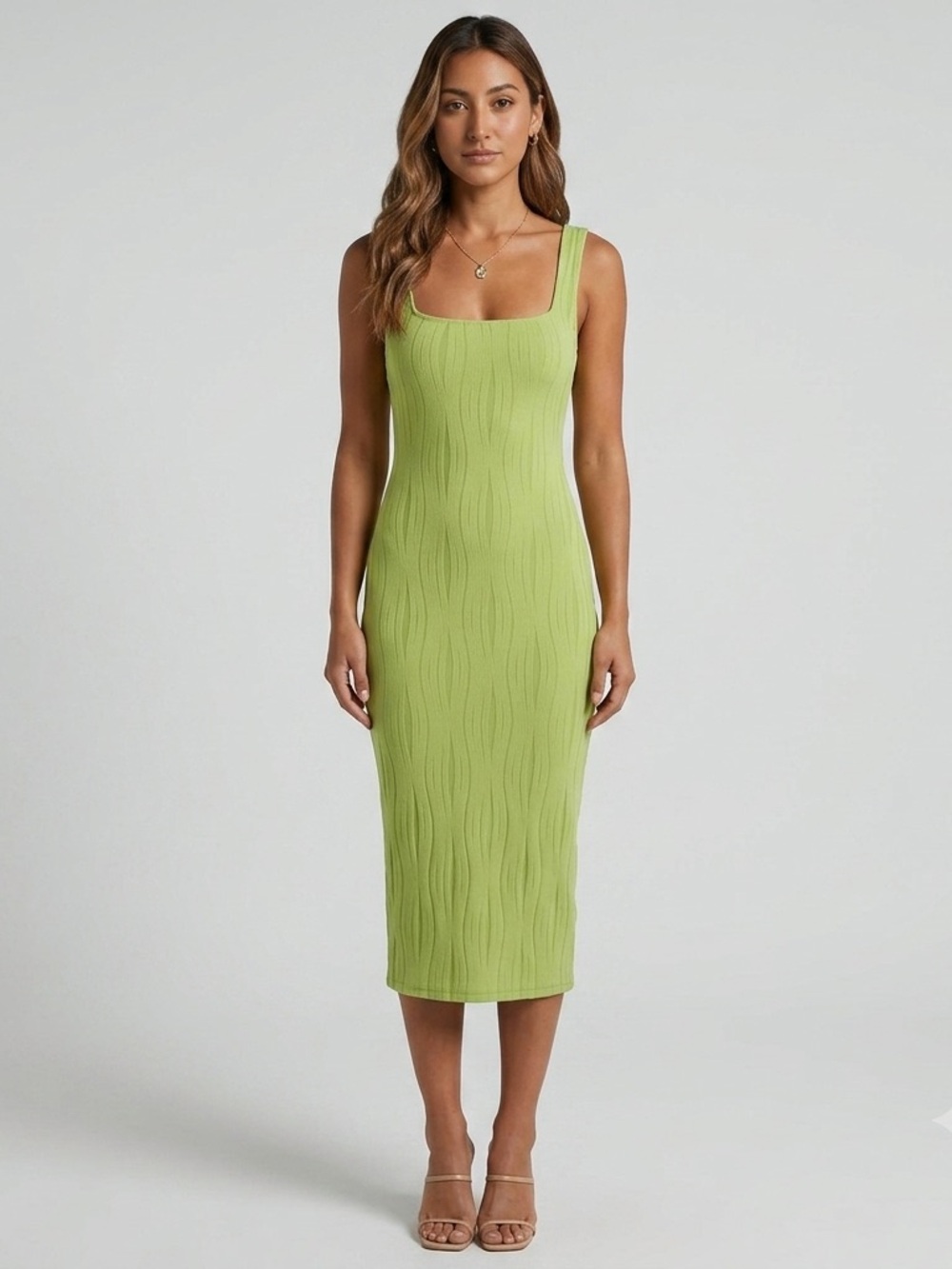 Dynamite Lime Green Ribbed Midi Dress
